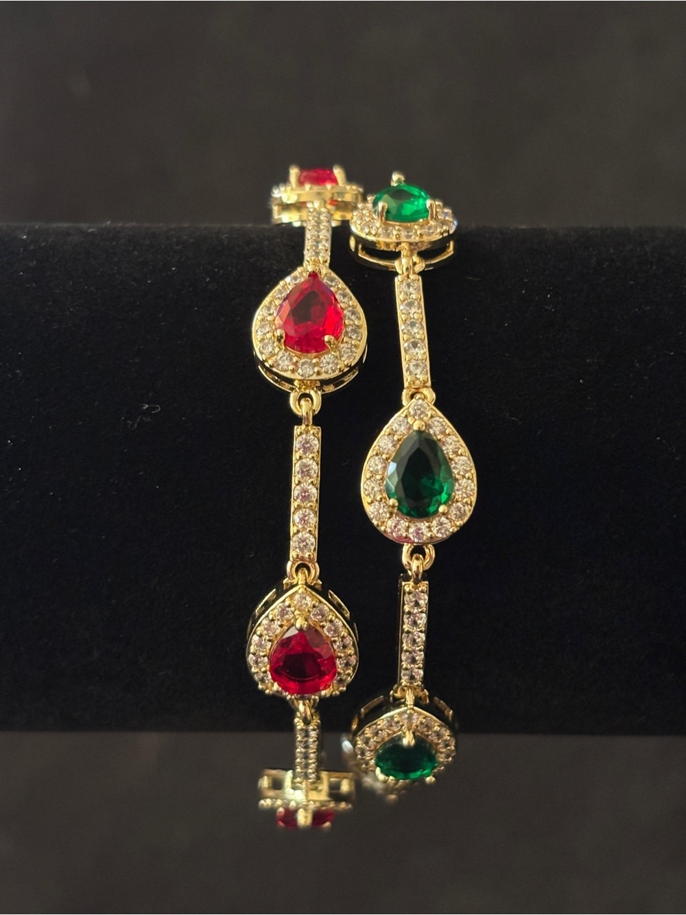 2 3mm Yellow Gold Pear-Cut CZ Halo Bracelets 8in. - Picture 7 of 10